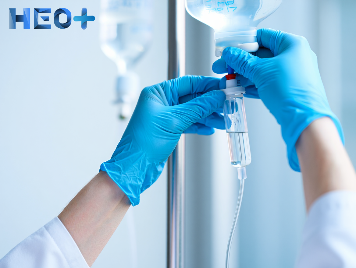 Врач устанавливает капельницу